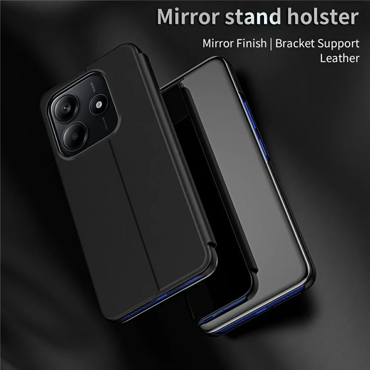 Für Xiaomi Redmi Note 14 5G Hülle Sichtfenster Ständer Leder Flip Handyhülle - Schwarz