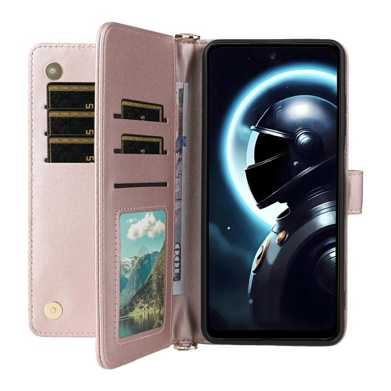 Wallet Phone Case for HMD Pulse Pro / Pulse+ / Pulse Leather Phone Cover with Shoulder / Wrist Strap - Pink
