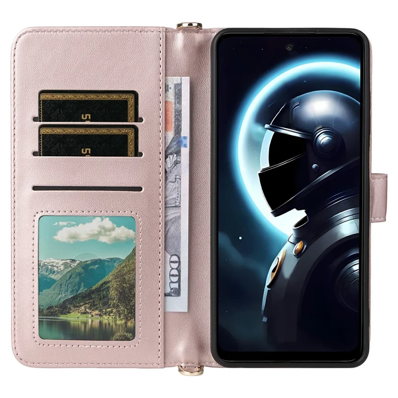 Wallet Phone Case for HMD Pulse Pro / Pulse+ / Pulse Leather Phone Cover with Shoulder / Wrist Strap - Pink