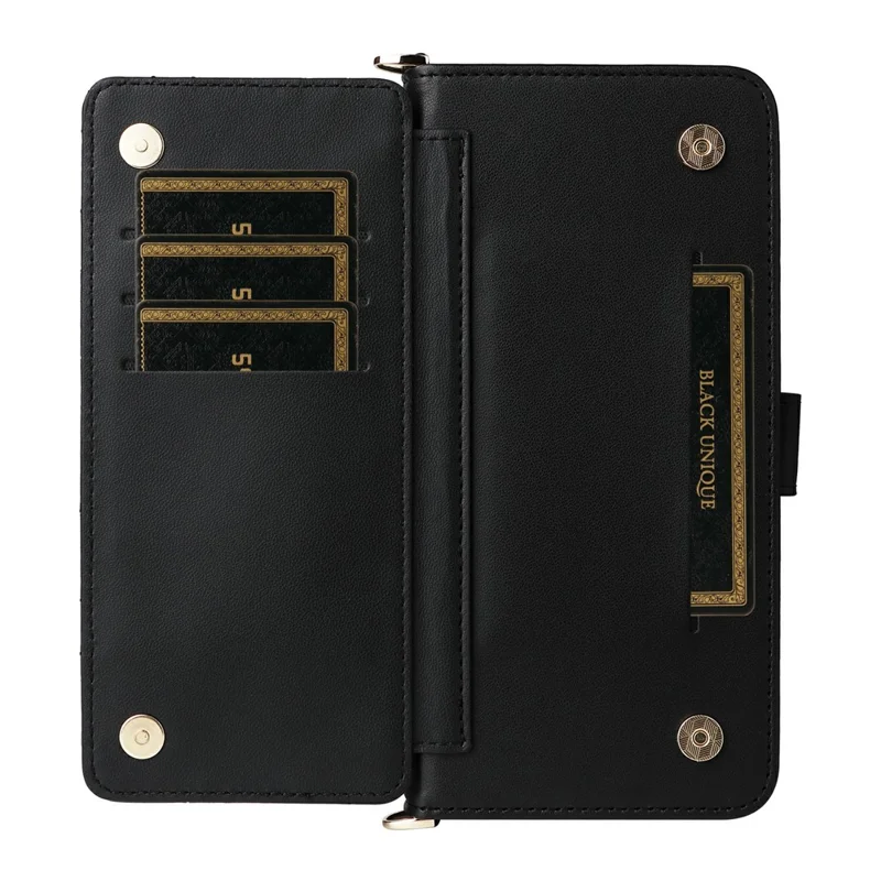 For Google Pixel 9 Pro / Pixel 9 Wallet Case with Shoulder / Wrist Strap Leather Phone Cover Stand - Black
