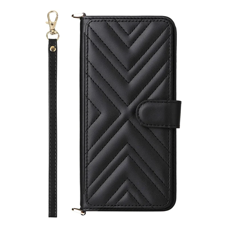 For Google Pixel 9 Pro / Pixel 9 Wallet Case with Shoulder / Wrist Strap Leather Phone Cover Stand - Black