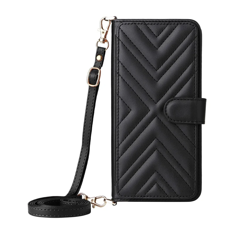 For Google Pixel 9 Pro / Pixel 9 Wallet Case with Shoulder / Wrist Strap Leather Phone Cover Stand - Black