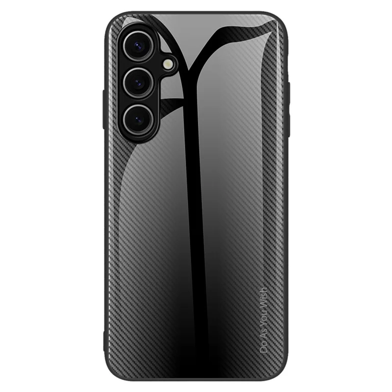 For Samsung Galaxy A26 5G Case Carbon Fiber Texture Tempered Glass + TPU Phone Cover - Black