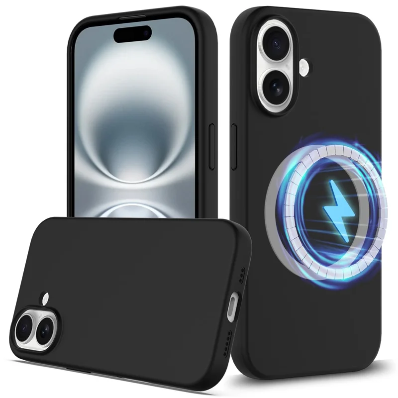 For iPhone 16 Case Compatible with MagSafe Liquid Silicone Phone Cover with Camera Touch Control Button - Black