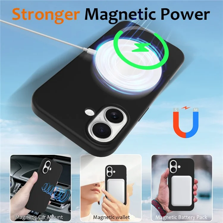 For iPhone 16 Case Compatible with MagSafe Liquid Silicone Phone Cover with Camera Touch Control Button - Black