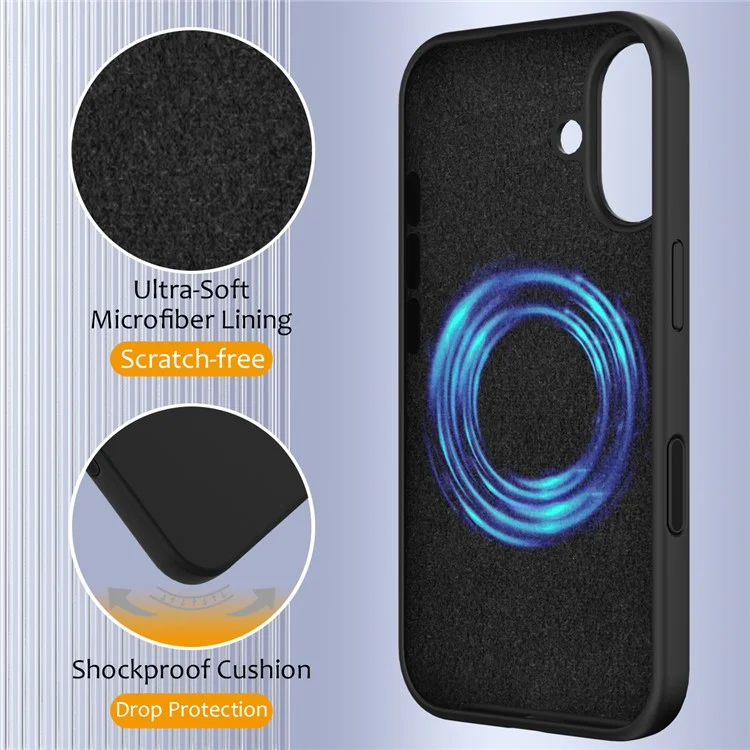 For iPhone 16 Case Compatible with MagSafe Liquid Silicone Phone Cover with Camera Touch Control Button - Black