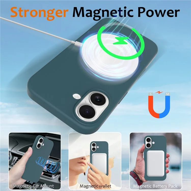 For iPhone 16 Plus Case Compatible with MagSafe Liquid Silicone Phone Cover with Camera Touch Control Button - Lake Green