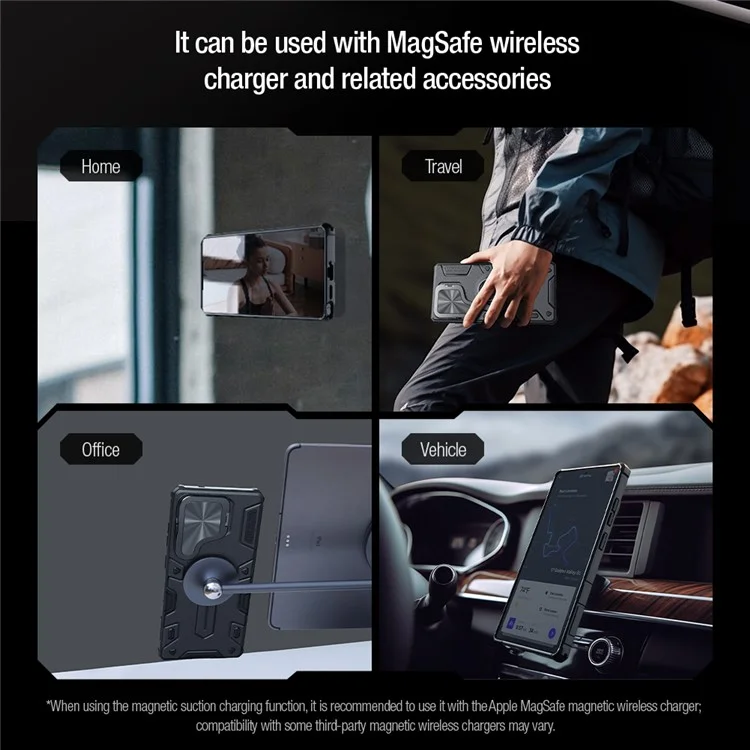NILLKIN Camshield Armor Prop Case for Samsung Galaxy S25 Ultra Camera Lid PC + TPU Cover Compatible with MagSafe - Black
