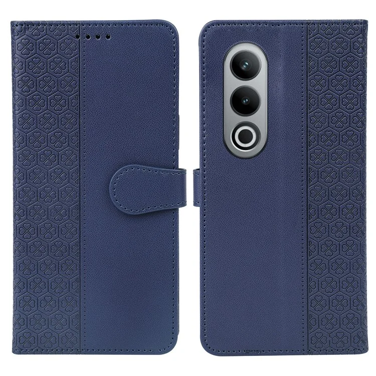 For OnePlus 12R 5G / Ace 3 5G Case Magnetic Clasp Four Leaf Clover Leather Phone Cover - Blue