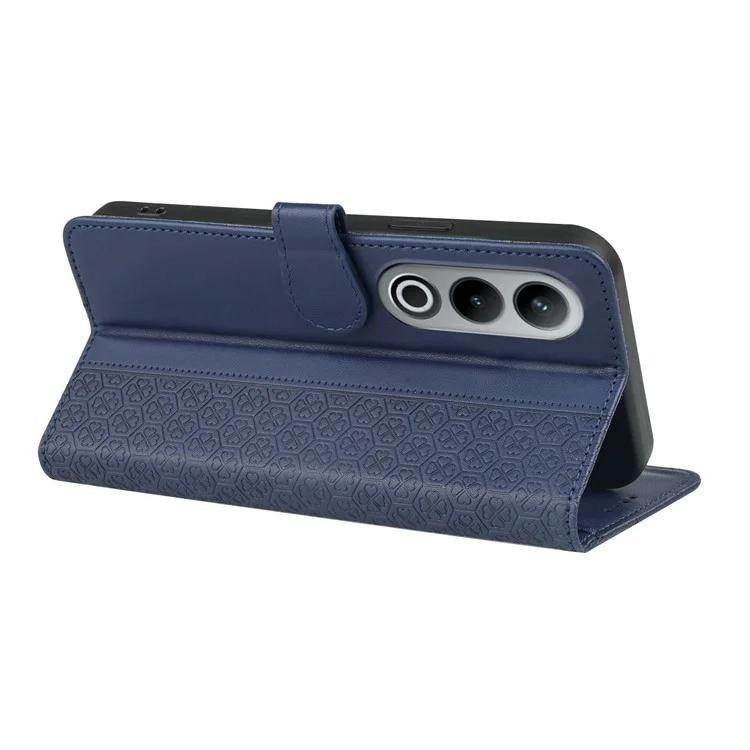 For OnePlus 12R 5G / Ace 3 5G Case Magnetic Clasp Four Leaf Clover Leather Phone Cover - Blue