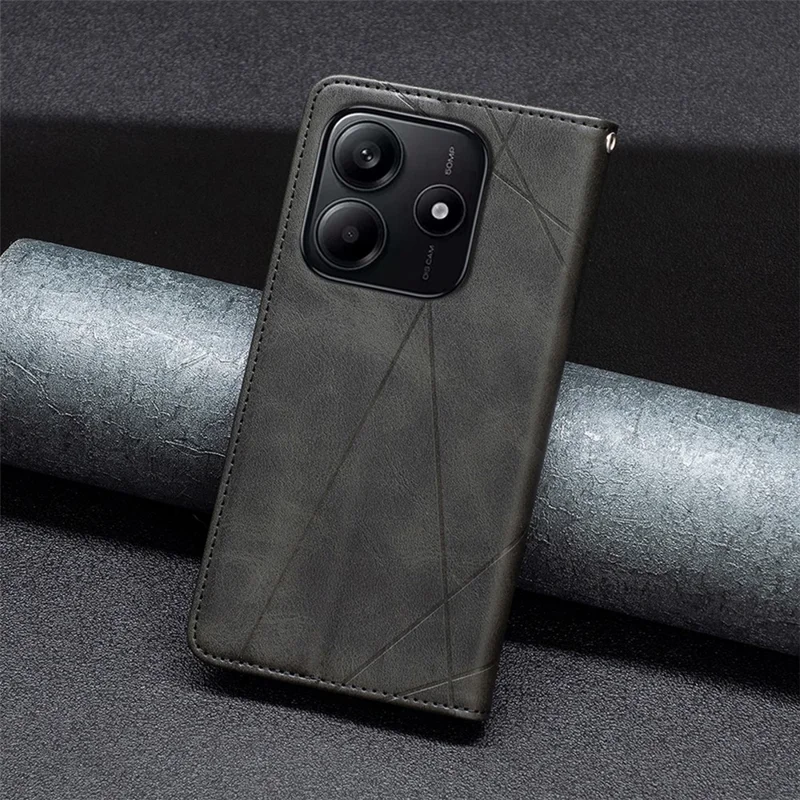 Для Xiaomi Redmi Note 14 4G Чехол Слоты для карт Геометрический тиснение Кожаная крышка телефона - Черный