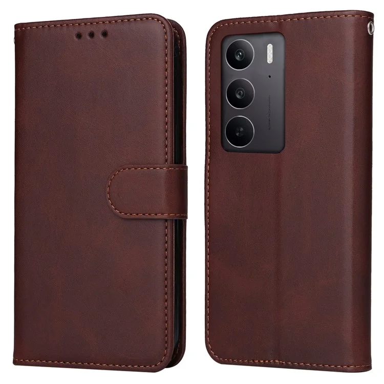 Étui portefeuille en cuir PU à rabat pour Realme 14x 5G / C75 - Marron