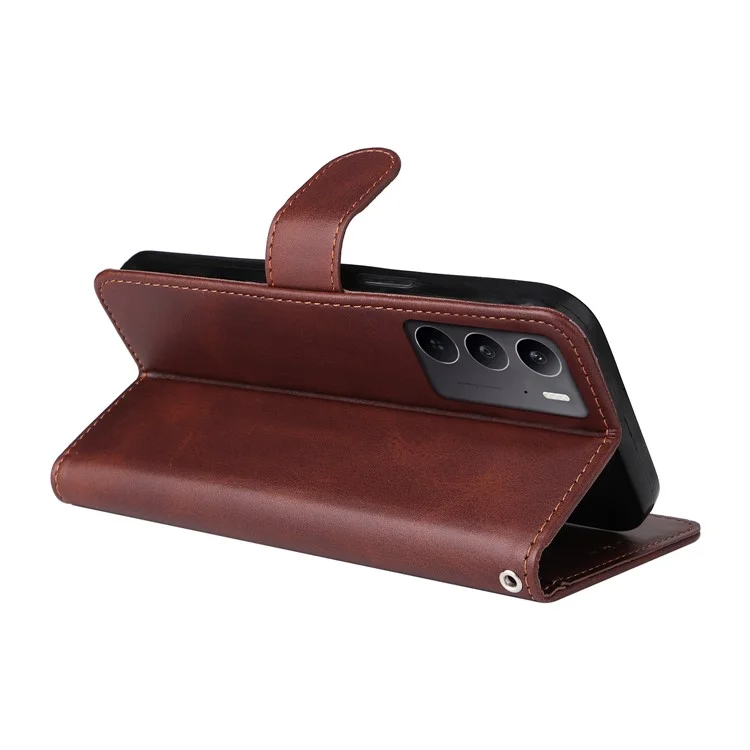 Étui portefeuille en cuir PU à rabat pour Realme 14x 5G / C75 - Marron