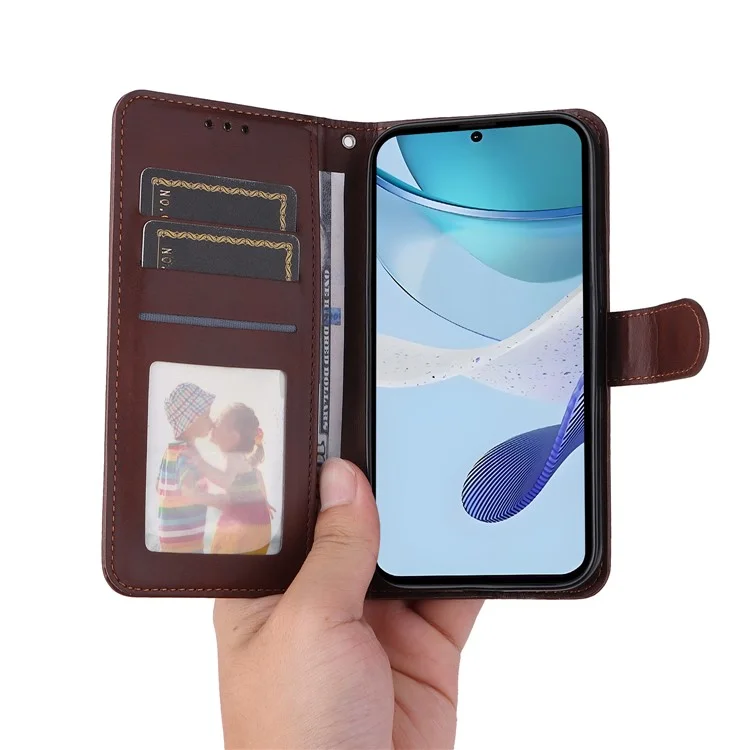 Étui portefeuille en cuir PU à rabat pour Realme 14x 5G / C75 - Marron