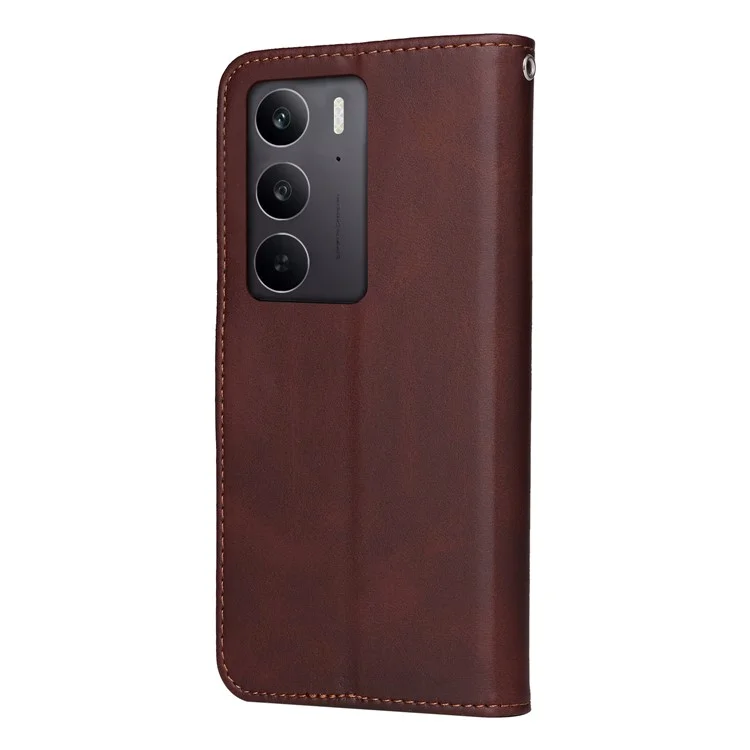 Étui portefeuille en cuir PU à rabat pour Realme 14x 5G / C75 - Marron