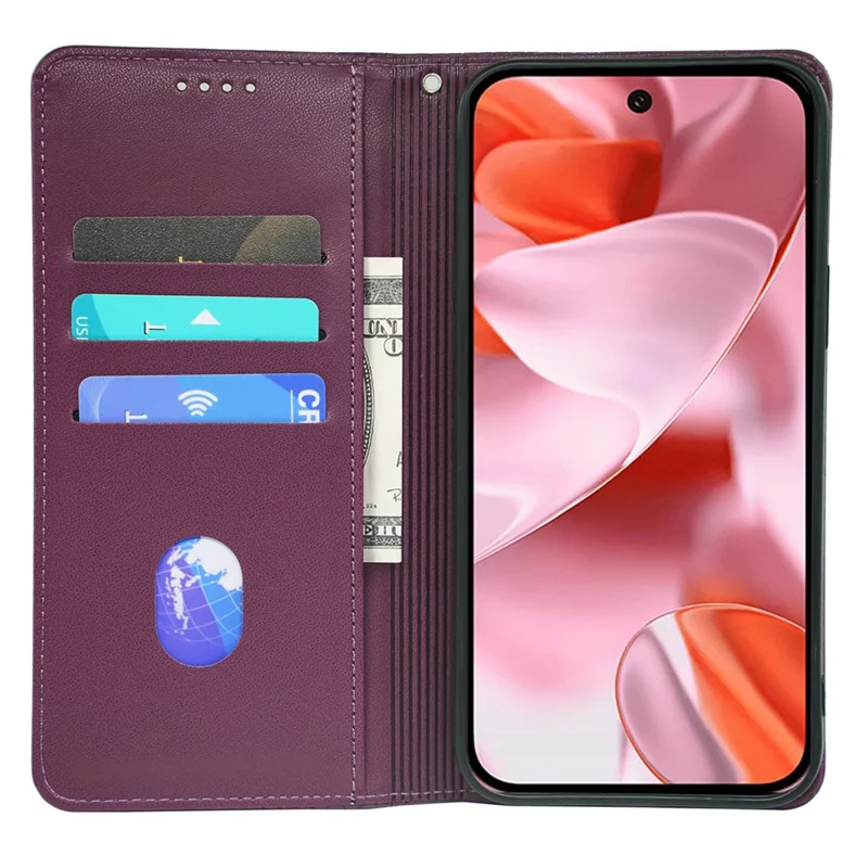 For Google Pixel 9 / Pixel 9 Pro Case Four Leaf Clover Leather Flip Phone Cover Stand Wallet - Dark Purple