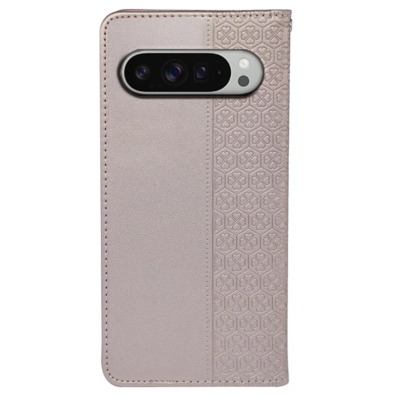 For Google Pixel 9 Pro XL Case Four Leaf Clover Leather Flip Phone Cover Stand Wallet - Rose Gold