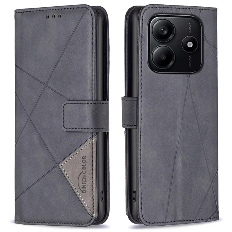 BINFEN COLOR BF05 Capa para Xiaomi Redmi Note 14 4G Couro Capa Carteira Suporte - Preto