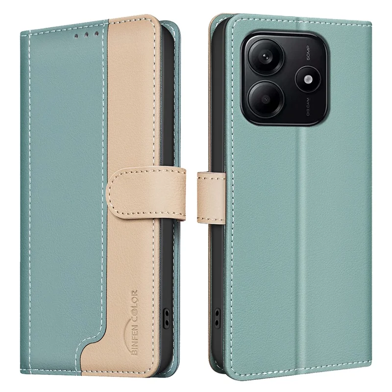 BINFEN COLOR BF33 for Xiaomi Redmi Note 14 4G (163.25x76.55x8.16mm) Leather Case Splicing Color RFID Blocking - Green