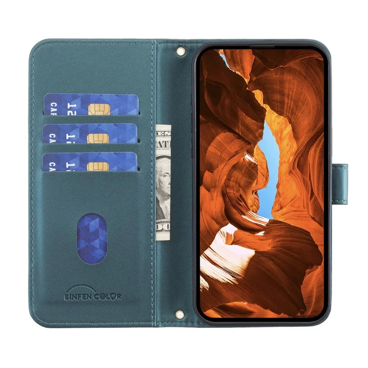 BINFEN COLOR BF34 per Xiaomi Redmi Note 14 4G Custodia in pelle Wallet Square Grid Phone Cover - Verde