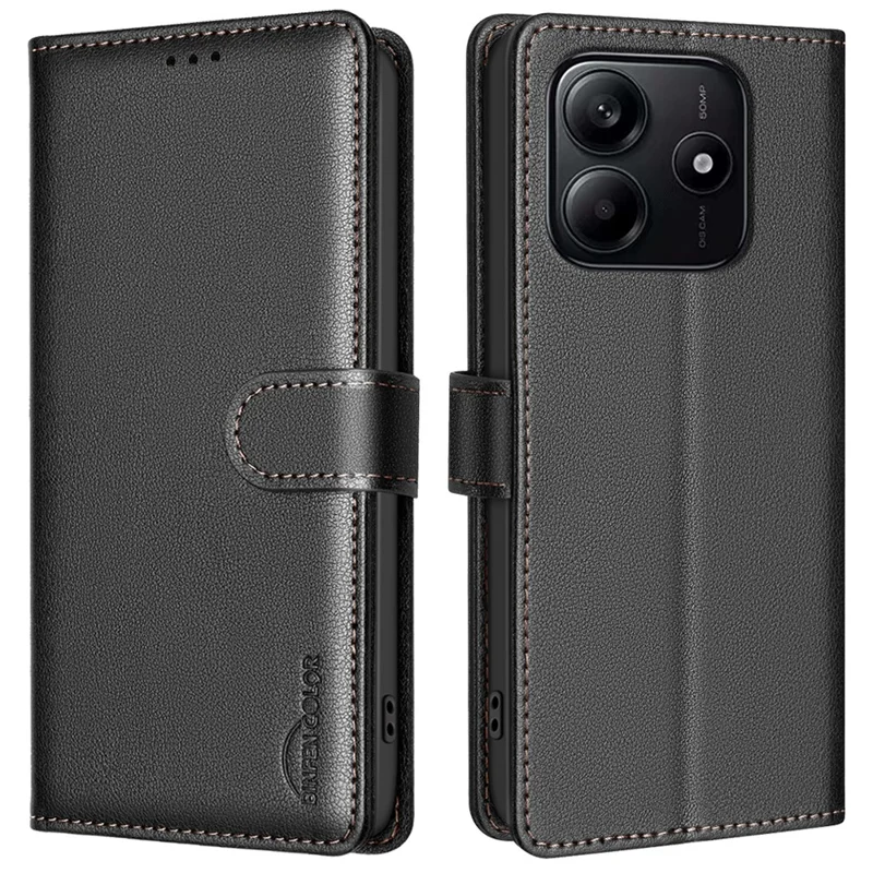 BINFEN COLOR BF32 For Xiaomi Redmi Note 14 4G (163.25x76.55x8.16mm) Leather Case Wallet RFID Blocking Phone Cover - Black