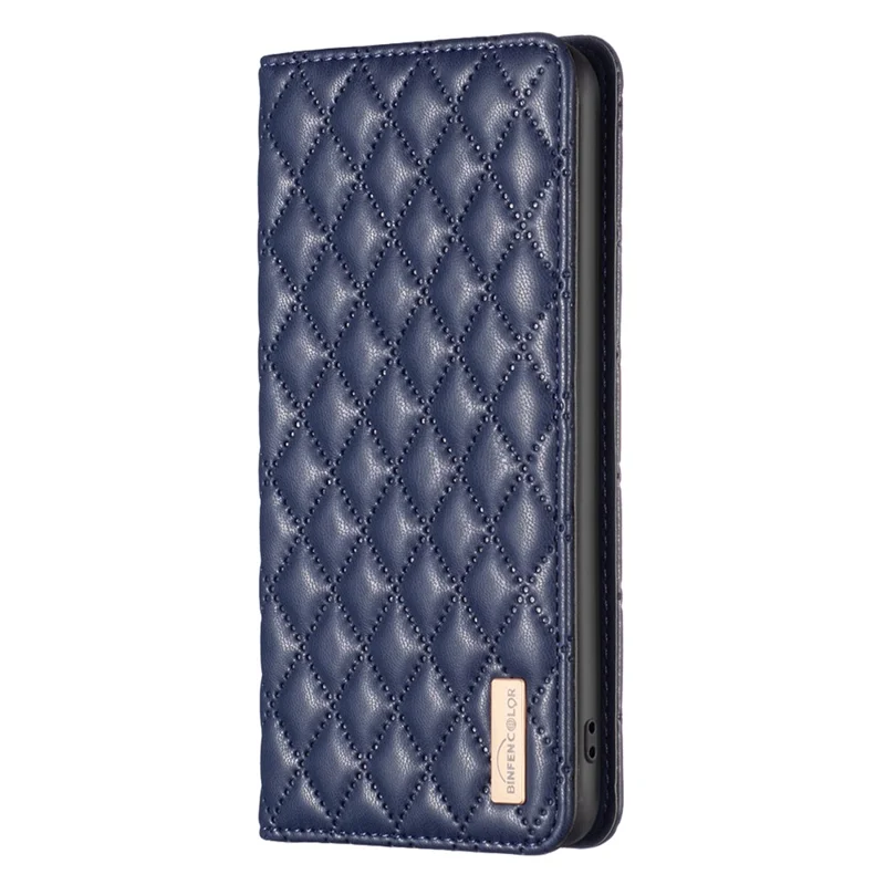 BINFEN COLOR BF Style-16 Capa para Xiaomi Redmi Note 14 4G com slots para cartões e cobertura de couro com padrão de losango - Azul