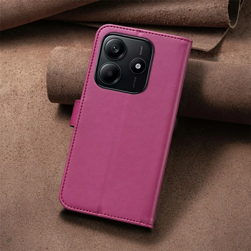 For Xiaomi Redmi Note 14 4G (163.25mm) Case Clover Pattern Wallet Stand View Leather Phone Cover - Rose