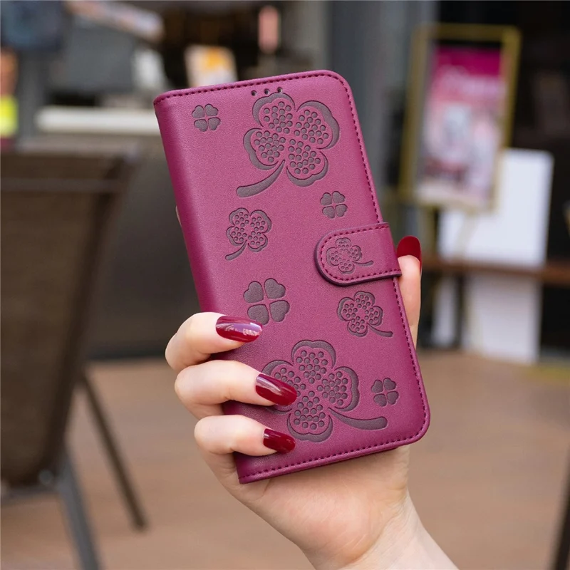For Xiaomi Redmi Note 14 4G (163.25mm) Case Clover Pattern Wallet Stand View Leather Phone Cover - Rose