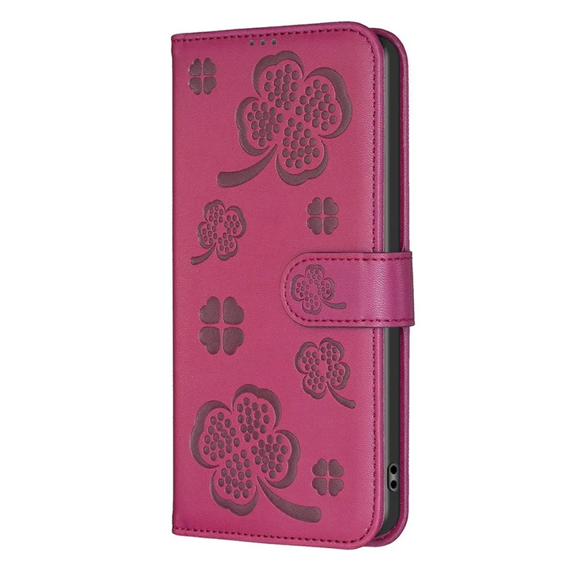 For Xiaomi Redmi Note 14 4G (163.25mm) Case Clover Pattern Wallet Stand View Leather Phone Cover - Rose