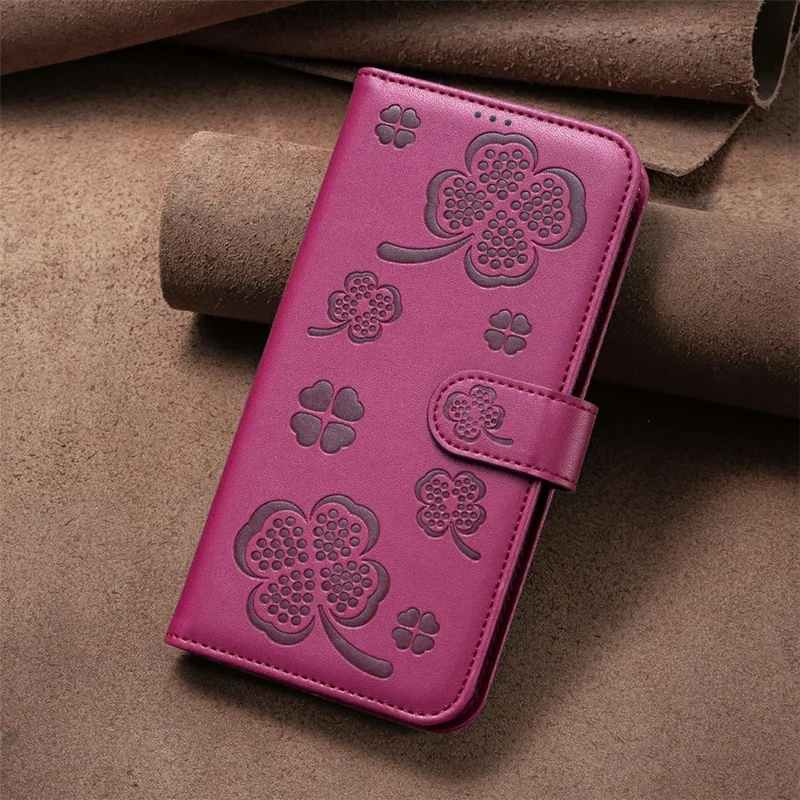 For Xiaomi Redmi Note 14 4G (163.25mm) Case Clover Pattern Wallet Stand View Leather Phone Cover - Rose