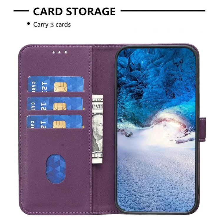 BINFEN COLOR BF17 For Xiaomi Redmi Note 14 4G (163.25x76.55x8.16mm) Case Wallet Folio Flip Leather Cover - Dark Purple