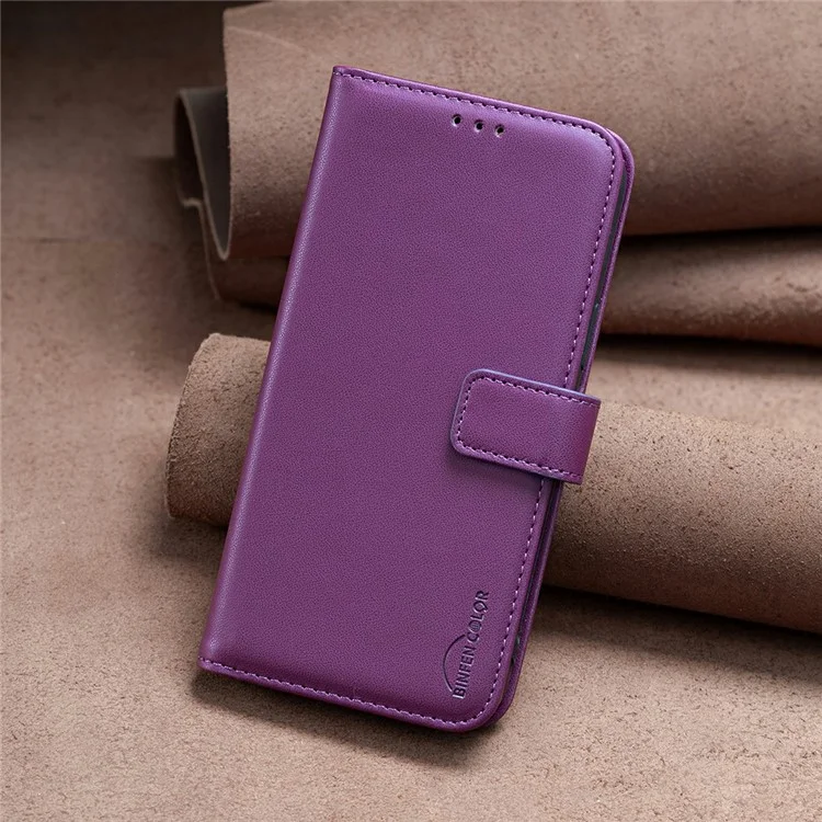 BINFEN COLOR BF17 For Xiaomi Redmi Note 14 4G (163.25x76.55x8.16mm) Case Wallet Folio Flip Leather Cover - Dark Purple