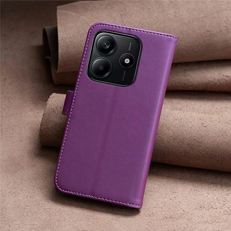 BINFEN COLOR BF17 For Xiaomi Redmi Note 14 4G (163.25x76.55x8.16mm) Case Wallet Folio Flip Leather Cover - Dark Purple