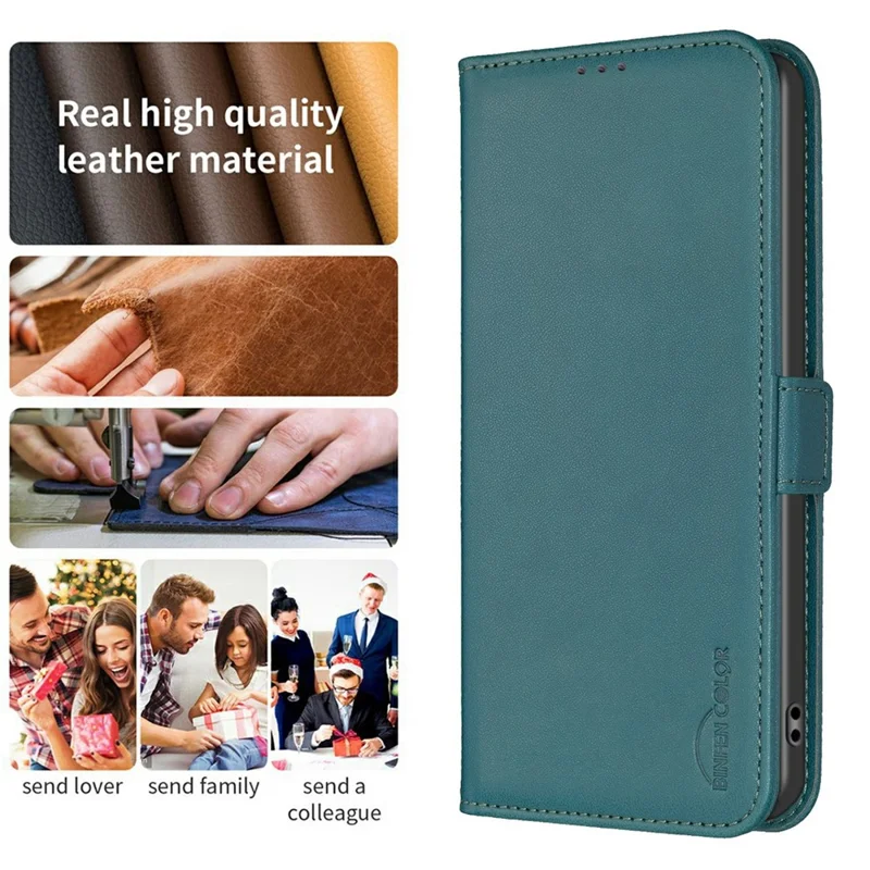 BINFEN COLOR BF31 Para Xiaomi Redmi Note 14 4G Capa de Couro PU Flip Folio Carteira de Telefone - Verde