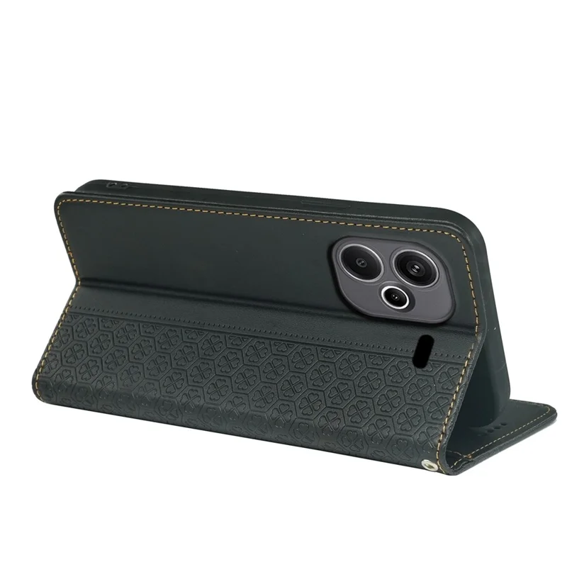 Custodia per Xiaomi Redmi Note 13 Pro+ 5G, cover in pelle con quadrifoglio, flip cover con supporto e portafoglio - Nero