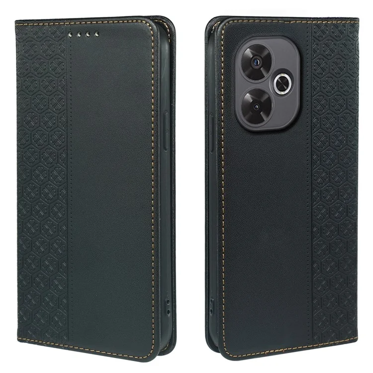 Capa para Xiaomi Redmi 13 4G / 5G Trevo de Quatro Folhas Capa de Telefone de Couro Flip Stand Carteira - Preto