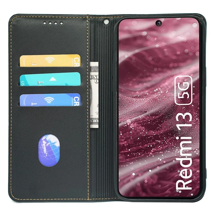 Capa para Xiaomi Redmi 13 4G / 5G Trevo de Quatro Folhas Capa de Telefone de Couro Flip Stand Carteira - Preto
