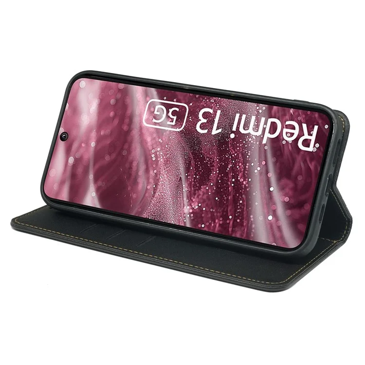 Capa para Xiaomi Redmi 13 4G / 5G Trevo de Quatro Folhas Capa de Telefone de Couro Flip Stand Carteira - Preto