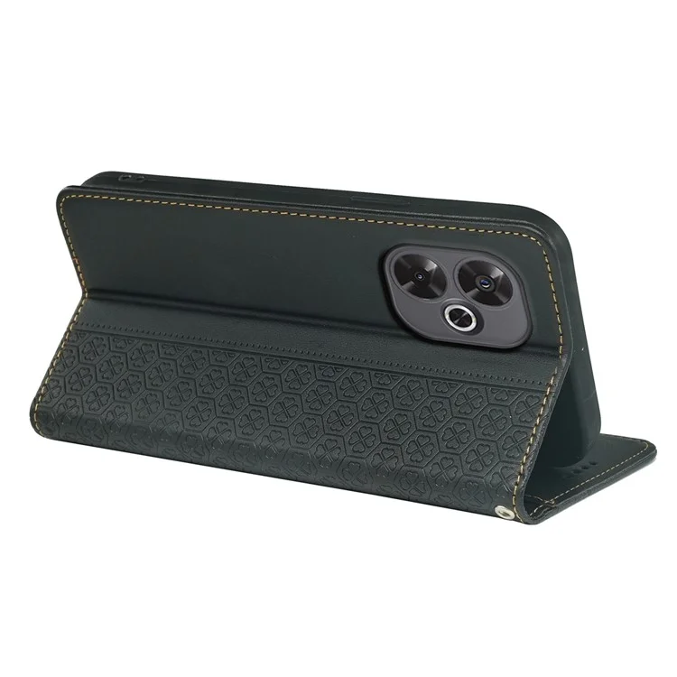 Capa para Xiaomi Redmi 13 4G / 5G Trevo de Quatro Folhas Capa de Telefone de Couro Flip Stand Carteira - Preto