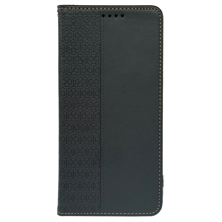 Capa para Xiaomi Redmi 13 4G / 5G Trevo de Quatro Folhas Capa de Telefone de Couro Flip Stand Carteira - Preto
