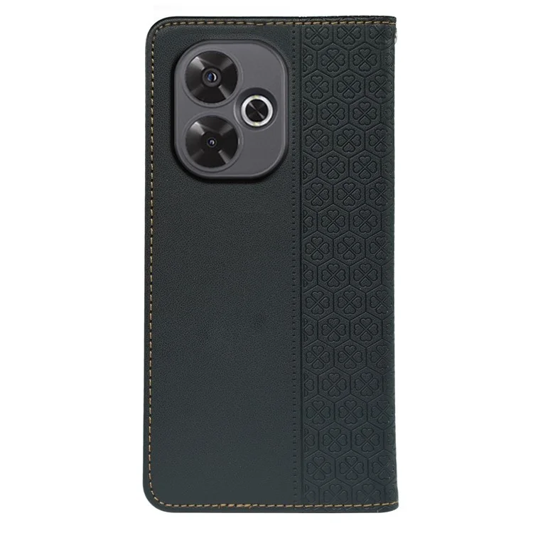 Capa para Xiaomi Redmi 13 4G / 5G Trevo de Quatro Folhas Capa de Telefone de Couro Flip Stand Carteira - Preto