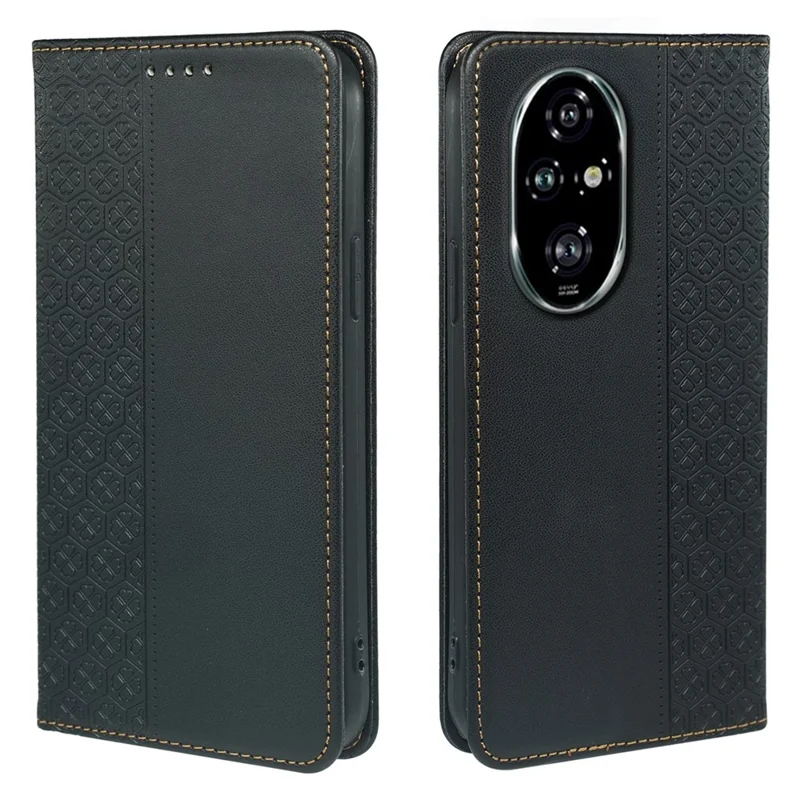 For Honor 200 5G Case Four Leaf Clover Leather Flip Phone Cover Stand Wallet - Black