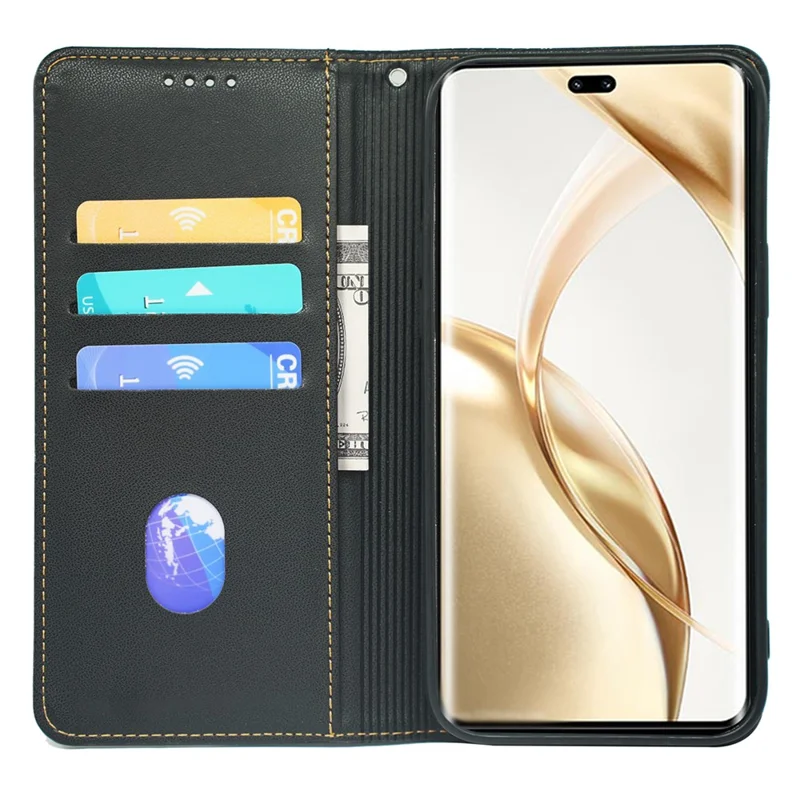 For Honor 200 5G Case Four Leaf Clover Leather Flip Phone Cover Stand Wallet - Black
