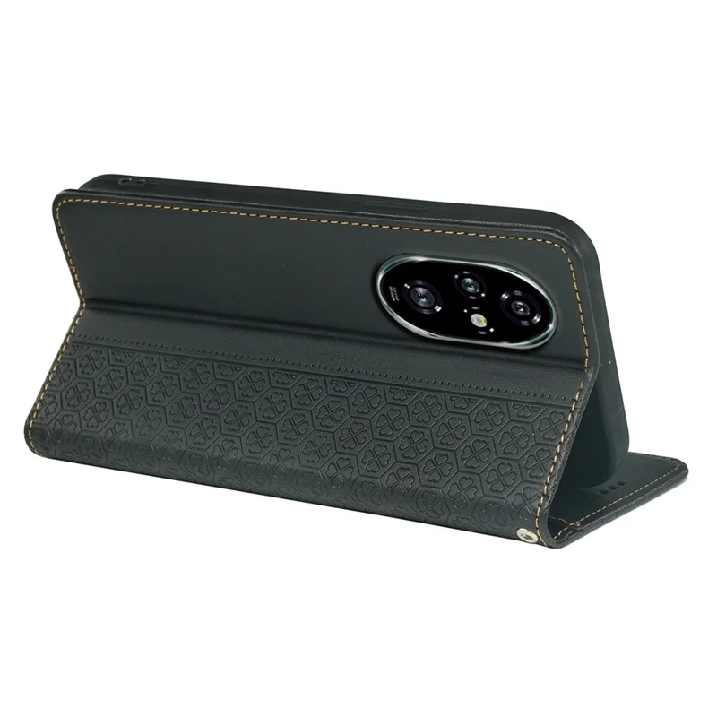 For Honor 200 5G Case Four Leaf Clover Leather Flip Phone Cover Stand Wallet - Black
