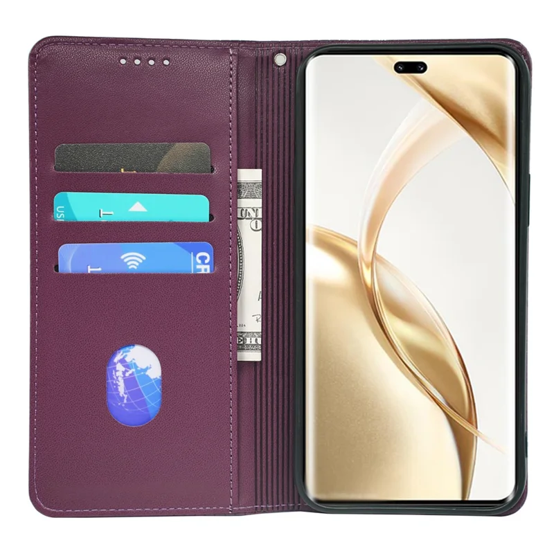 Étui For Honor 200 Pro 5G Trèfle à quatre feuilles Étui à rabat en cuir Porte-cartes - Violet foncé