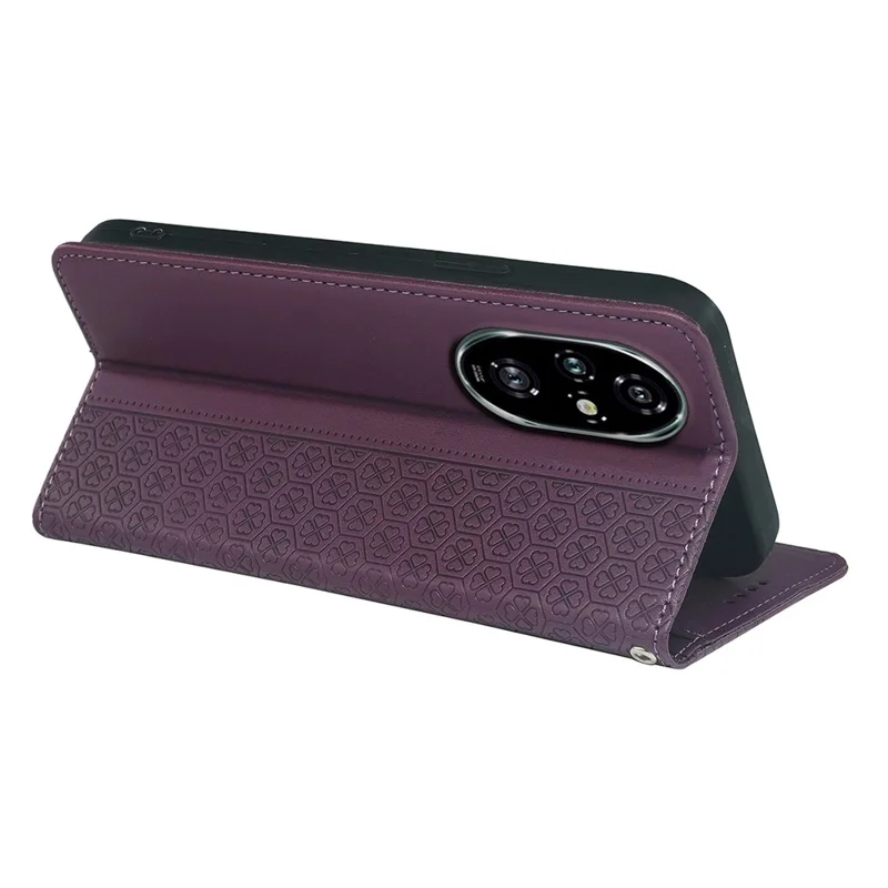 Étui For Honor 200 Pro 5G Trèfle à quatre feuilles Étui à rabat en cuir Porte-cartes - Violet foncé