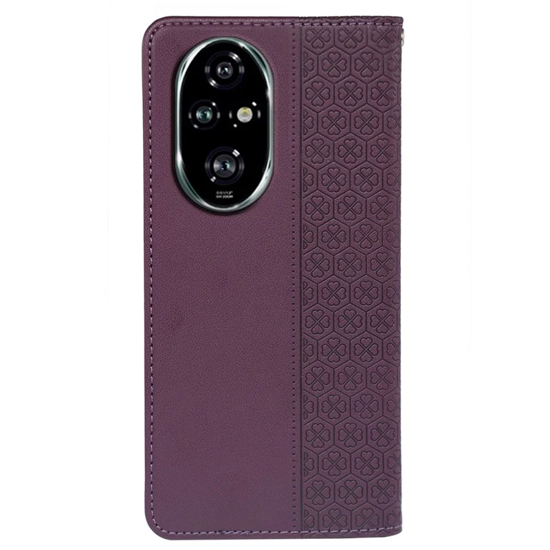 Étui For Honor 200 Pro 5G Trèfle à quatre feuilles Étui à rabat en cuir Porte-cartes - Violet foncé