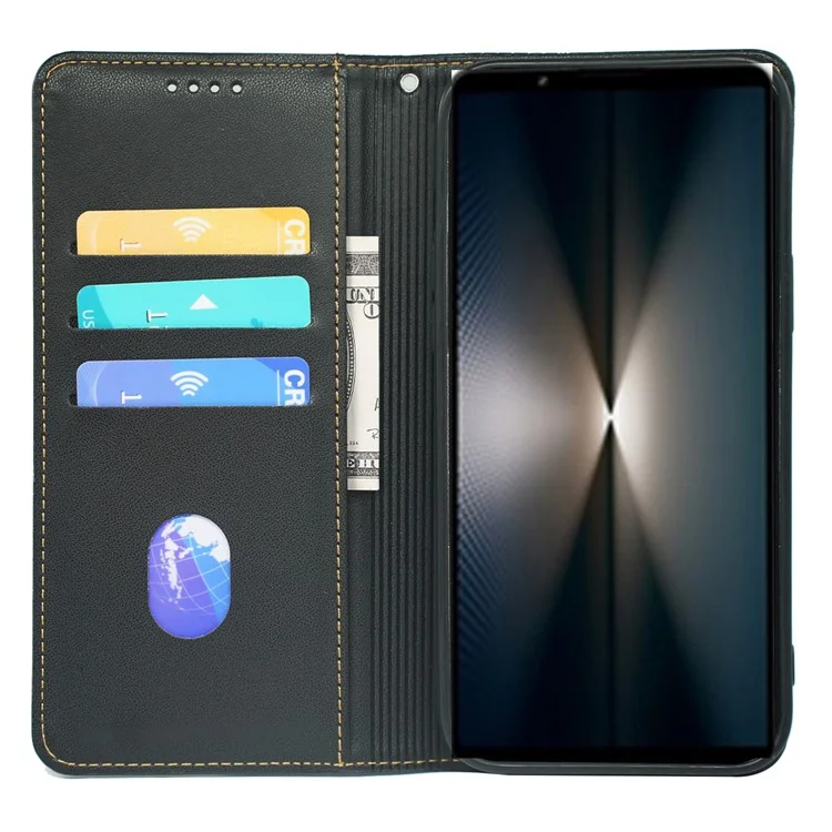 For Sony Xperia 1 V Case Four Leaf Clover Leather Flip Phone Cover Stand Wallet - Black