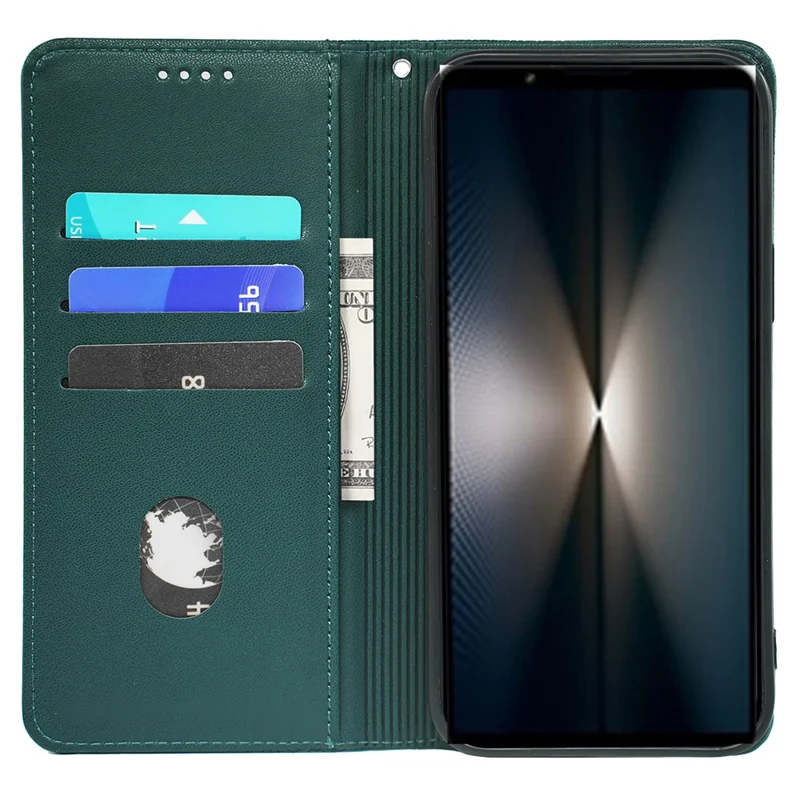 For Sony Xperia 1 V Case Four Leaf Clover Leather Flip Phone Cover Stand Wallet - Green