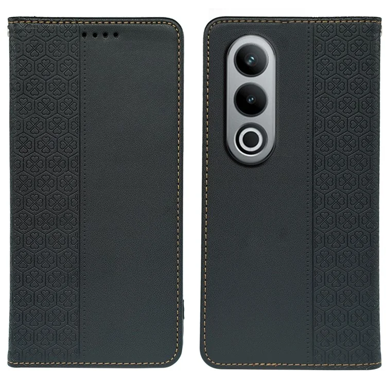 For OnePlus Nord CE4 5G Case Four Leaf Clover Leather Flip Phone Cover Stand Wallet - Black
